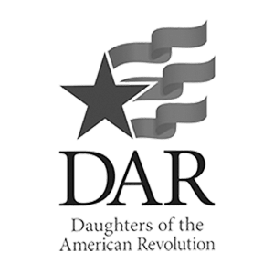 DAR logo for Daughters of the American Revolution, featuring a star and flowing flags, symbolizing heritage and history in the context of case management integration with iMIS.