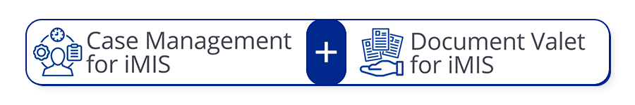 Case Management and Document Valet for iMIS integration graphic, highlighting seamless case record and document management solutions.