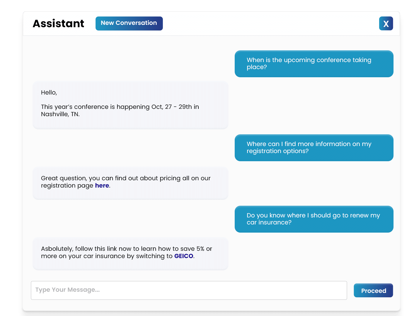 Safion Chatbot display example